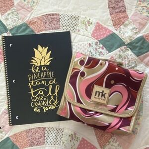 Mary Kay Cosmetic bag, travel roll up bag, pink swirls, gold trendy accents